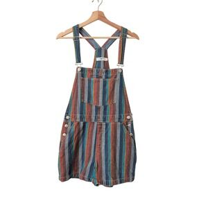 Twik Co Green Organic Cotton Striped Shortalls Overalls Women's S Boho Indie Art